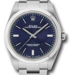 Rolex Steel Oyster Perpetual 39 Watch – Domed Bezel – Blue Index Dial – 114300
