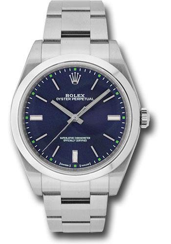 Rolex Steel Oyster Perpetual 39 Watch – Domed Bezel – Blue Index Dial – 114300