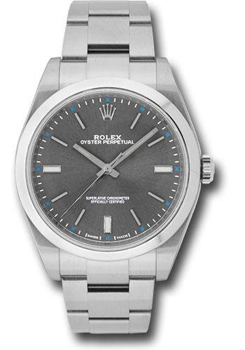 Rolex Steel Oyster Perpetual 39 Watch – Domed Bezel – Dark Rhodium Index Dial – 114300