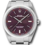 Rolex Steel Oyster Perpetual 39 Watch – Domed Bezel – Red Grape Index Dial – 114300