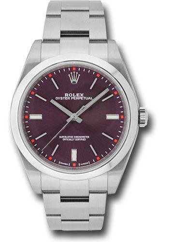 Rolex Steel Oyster Perpetual 39 Watch – Domed Bezel – Red Grape Index Dial – 114300