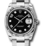 Rolex Date 34 Watch – Fluted Bezel – Black Five Diamond Dial – 115234