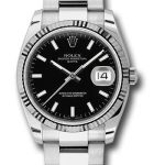Rolex Date 34 Watch – Fluted Bezel – Black Index Dial – 115234