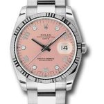 Rolex Date 34 Watch – Fluted Bezel – Pink Five Diamond Dial – 115234