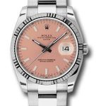 Rolex Date 34 Watch – Fluted Bezel – Pink Index Dial – 115234