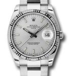 Rolex Date 34 Watch – Fluted Bezel – Silver Index Dial – 115234