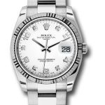 Rolex Date 34 Watch – Fluted Bezel – White Five Diamond Dial – 115234