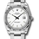 Rolex Date 34 Watch – Fluted Bezel – White Index Dial – 115234