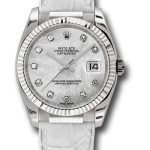 Rolex White Gold Datejust 36 Watch – Fluted Bezel – Mother-Of-Pearl Diamond Dial – Leather – 116139