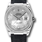 Rolex White Gold Datejust 36 Watch – 60 Diamond Bezel – Mother-Of-Pearl Diamond Dial – Leather – 116189