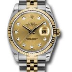 Rolex Steel and Yellow Gold Rolesor Datejust 36 Watch – Fluted Bezel – Champagne Diamond Dial – Jubilee Bracelet – 116233
