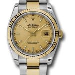 Rolex Steel and Yellow Gold Rolesor Datejust 36 Watch – Fluted Bezel – Champagne Index Dial – Oyster Bracelet – 116233