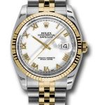 Rolex Steel and Yellow Gold Rolesor Datejust 36 Watch – Fluted Bezel – White Roman Dial – Jubilee Bracelet – 116233