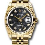 Rolex Yellow Gold Datejust 36 Watch – Fluted Bezel – Black Jubilee Diamond Dial – Jubilee Bracelet – 116238 bkjdj