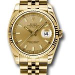 Rolex Yellow Gold Datejust 36 Watch – Fluted Bezel – Champagne Index Dial – Jubilee Bracelet – 116238