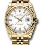 Rolex Yellow Gold Datejust 36 Watch – Fluted Bezel – White Index Dial – Jubilee Bracelet – 116238