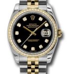 Rolex Steel and Yellow Gold Rolesor Datejust 36 Watch – 52 Brilliant-Cut Diamond Bezel – Black Diamond Dial – Jubilee Bracelet – 116243