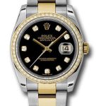 Rolex Steel and Yellow Gold Rolesor Datejust 36 Watch – 52 Diamond Bezel – Black Diamond Dial – Oyster Bracelet – 116243