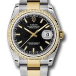 Rolex Steel and Yellow Gold Rolesor Datejust 36 Watch – 52 Diamond Bezel – Black Index Dial – Oyster Bracelet – 116243