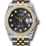 Rolex Steel and Yellow Gold Rolesor Datejust 36 Watch – 52 Brilliant-Cut Diamond Bezel – Black Jubilee Diamond Dial – Jubilee Bracelet – 116243 bkjdj