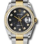 Rolex Steel and Yellow Gold Rolesor Datejust 36 Watch – 52 Diamond Bezel – Black Jubilee Diamond Dial – Oyster Bracelet – 116243 bkjdo