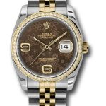 Rolex Steel and Yellow Gold Rolesor Datejust 36 Watch – 52 Brilliant-Cut Diamond Bezel – Brown Floral Arabic Dial – Jubilee Bracelet – 116243 brfaj