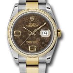 Rolex Steel and Yellow Gold Rolesor Datejust 36 Watch – 52 Diamond Bezel – Brown Floral Arabic Dial – Oyster Bracelet – 116243 brfao