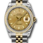 Rolex Steel and Yellow Gold Rolesor Datejust 36 Watch – 52 Brilliant-Cut Diamond Bezel – Champagne Index Dial – Jubilee Bracelet – 116243