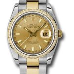 Rolex Steel and Yellow Gold Rolesor Datejust 36 Watch – 52 Diamond Bezel – Champagne Index Dial – Oyster Bracelet – 116243