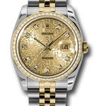 Rolex Steel and Yellow Gold Rolesor Datejust 36 Watch – 52 Brilliant-Cut Diamond Bezel – Champagne Jubilee Diamond Dial – Jubilee Bracelet – 116243 chjdj