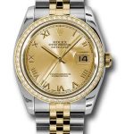Rolex Steel and Yellow Gold Rolesor Datejust 36 Watch – 52 Brilliant-Cut Diamond Bezel – Champagne Roman Dial – Jubilee Bracelet – 116243