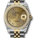 Rolex Steel and Yellow Gold Rolesor Datejust 36 Watch – 52 Brilliant-Cut Diamond Bezel – Champagne Sunbeam Roman Dial – Jubilee Bracelet – 116243 chsbrj