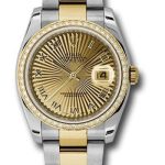 Rolex Steel and Yellow Gold Rolesor Datejust 36 Watch – 52 Diamond Bezel – Champagne Sunbeam Roman Dial – Oyster Bracelet – 116243 chsbro
