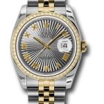 Rolex Steel and Yellow Gold Rolesor Datejust 36 Watch – 52 Brilliant-Cut Diamond Bezel – Grey Sunbeam Roman Dial – Jubilee Bracelet – 116243 gsbrj
