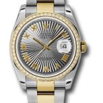 Rolex Steel and Yellow Gold Rolesor Datejust 36 Watch – 52 Diamond Bezel – Grey Sunbeam Roman Dial – Oyster Bracelet – 116243 gsbro