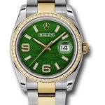 Rolex Steel and Yellow Gold Rolesor Datejust 36 Watch – 52 Diamond Bezel – Green Wave Diamond Arabic 6 And 9 Dial – Oyster Bracelet – 116243 gwdao