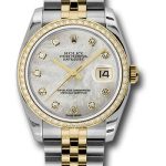 Rolex Steel and Yellow Gold Rolesor Datejust 36 Watch – 52 Brilliant-Cut Diamond Bezel – Mother-Of-Pearl Diamond Dial – Jubilee Bracelet – 116243