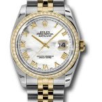 Rolex Steel and Yellow Gold Rolesor Datejust 36 Watch – 52 Brilliant-Cut Diamond Bezel – Mother-Of-Pearl Roman Dial – Jubilee Bracelet – 116243
