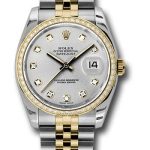 Rolex Steel and Yellow Gold Rolesor Datejust 36 Watch – 52 Brilliant-Cut Diamond Bezel – Silver Diamond Dial – Jubilee Bracelet – 116243