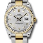 Rolex Steel and Yellow Gold Rolesor Datejust 36 Watch – 52 Diamond Bezel – Silver Diamond Dial – Oyster Bracelet – 116243
