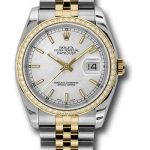 Rolex Steel and Yellow Gold Rolesor Datejust 36 Watch – 52 Brilliant-Cut Diamond Bezel – Silver Index Dial – Jubilee Bracelet – 116243