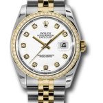 Rolex Steel and Yellow Gold Rolesor Datejust 36 Watch – 52 Brilliant-Cut Diamond Bezel – White Diamond Dial – Jubilee Bracelet – 116243