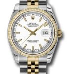 Rolex Steel and Yellow Gold Rolesor Datejust 36 Watch – 52 Brilliant-Cut Diamond Bezel – White Index Dial – Jubilee Bracelet – 116243