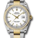 Rolex Steel and Yellow Gold Rolesor Datejust 36 Watch – 52 Diamond Bezel – White Index Dial – Oyster Bracelet – 116243