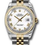 Rolex Steel and Yellow Gold Rolesor Datejust 36 Watch – 52 Brilliant-Cut Diamond Bezel – White Roman Dial – Jubilee Bracelet – 116243