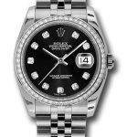 Rolex Steel and White Gold Datejust 36 Watch – 52 Diamond Bezel – Black Diamond Dial – Jubilee Bracelet – 116244