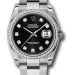 Rolex Steel and White Gold Datejust 36 Watch – 52 Diamond Bezel – Black Diamond Dial – Oyster Bracelet – 116244