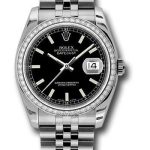Rolex Steel and White Gold Datejust 36 Watch – 52 Diamond Bezel – Black Index Dial – Jubilee Bracelet – 116244