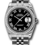 Rolex Steel and White Gold Datejust 36 Watch – 52 Diamond Bezel – Black Roman Dial – Jubilee Bracelet – 116244