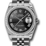 Rolex Steel and White Gold Datejust 36 Watch – 52 Diamond Bezel – Black Sunbeam Roman Dial – Jubilee Bracelet – 116244 bksbrj